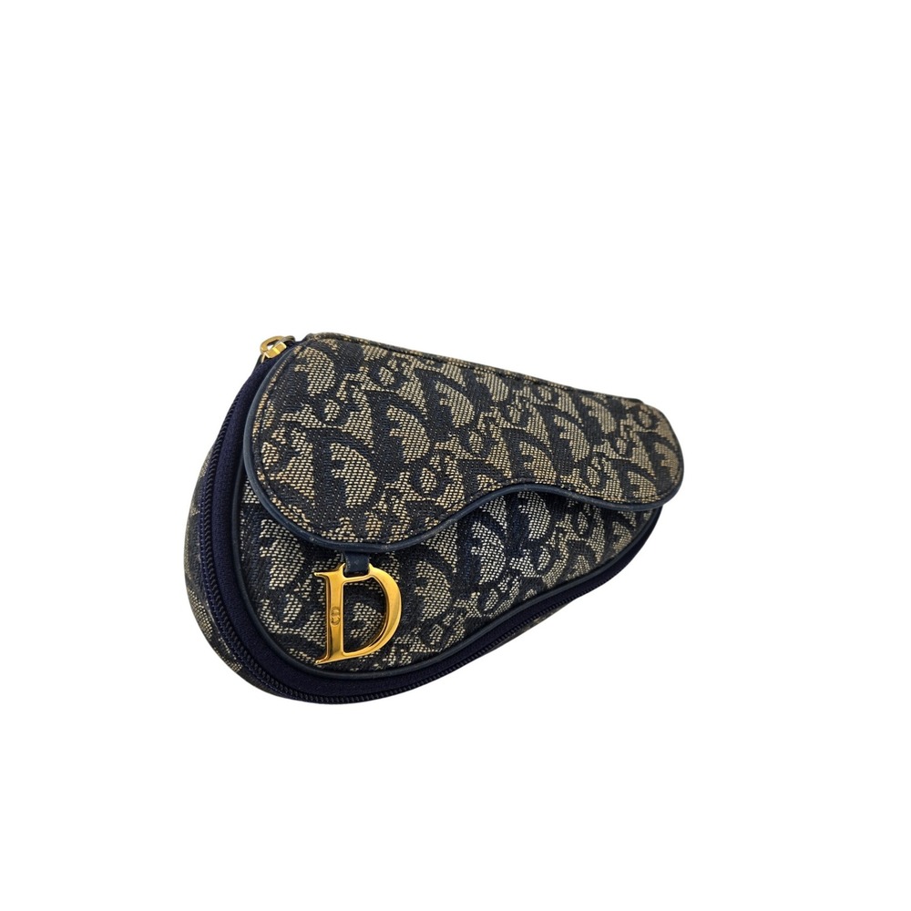 Christian Dior Vintage Trotter Saddle Pouch Navy Monogram Canvas D Charm 2001